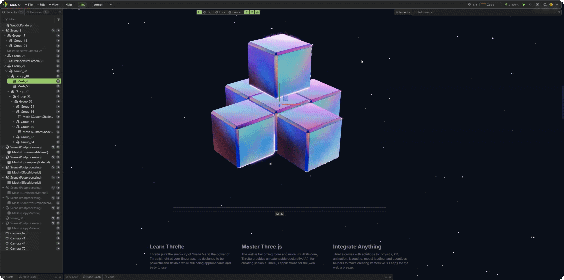 Free-fly camera in the Needle Inspector — moving through a running three.js scene