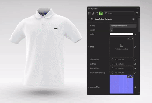 Real-time three.js scene editing in the Needle Inspector &mdash; tweaking materials on a running scene