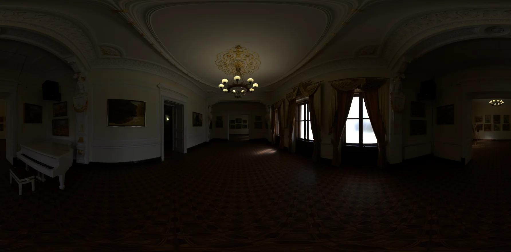 Reducing exposure on the Ballroom image, we can see the lamps and windows have bright intensities in this image
